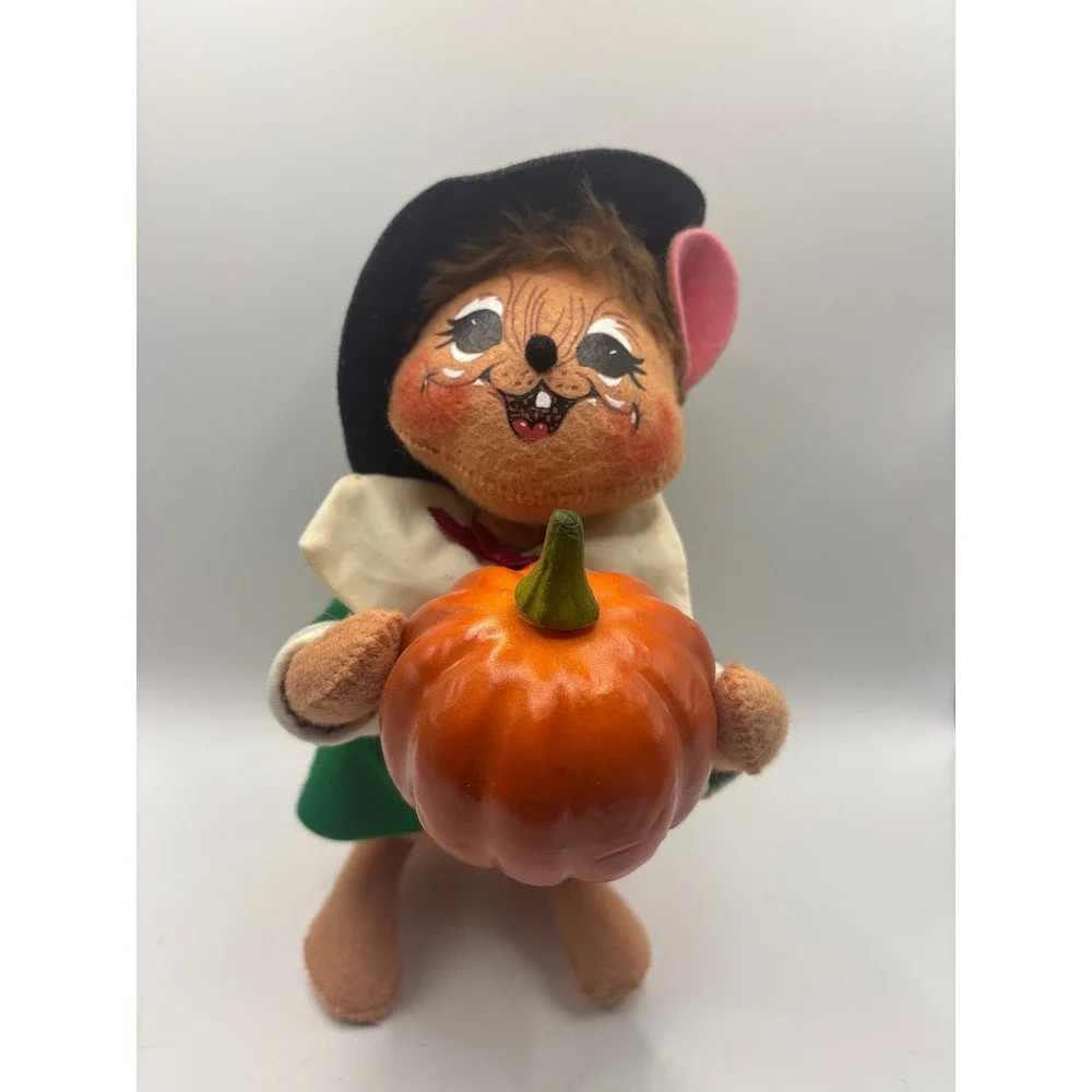 Annalee Thanksgiving Pilgrim Mouse with Pumpkin 8 Inch Felt Doll Harvest Decor